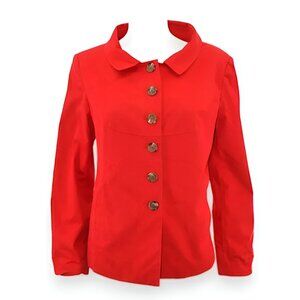 ETCETERA Black Label Fire Red Cotton Empire Gold Button Blazer Jacket XL 14